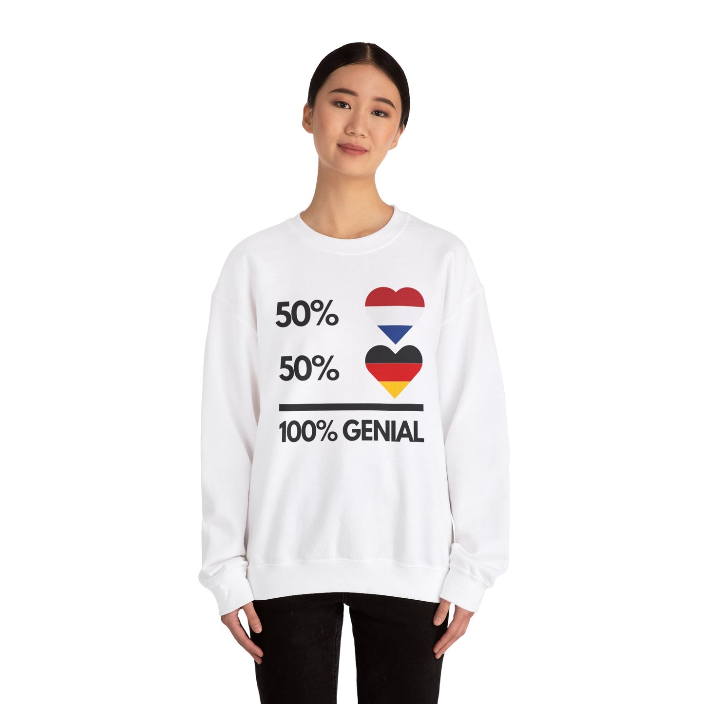 "50 % NL + 50 % DE = 100 % genial!“ Sweatshirt